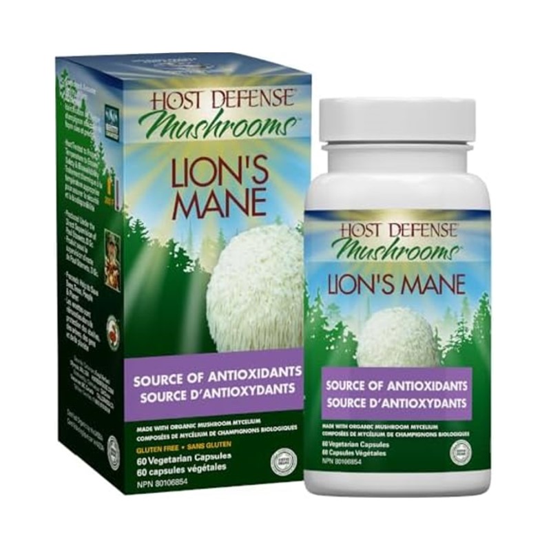 Host Defense Lion’s Mane Organic Mushroom Mycelium Antioxidant & Brain Support 30 Vegetarian Capsules
